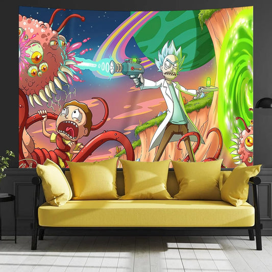 Black Light Tapestry Home Decor, Rick-Morty Tapestry Wall Hanging Blanket Small Blanket, Party Bedroom Decor Birthday Gift, 51X59 Inches (B)